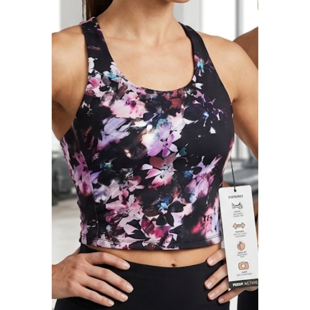 RBX Sports Bra Women's Sz S Black‎ Floral Racerback Stretch Performance